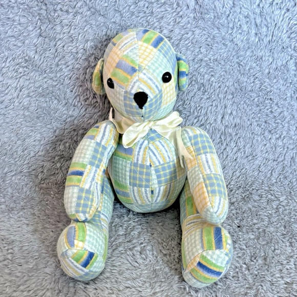 Donna Sharp Other - Donna Sharp Green Blue Patchwork Teddy Bear Plush Poseable Stuffed Animal
